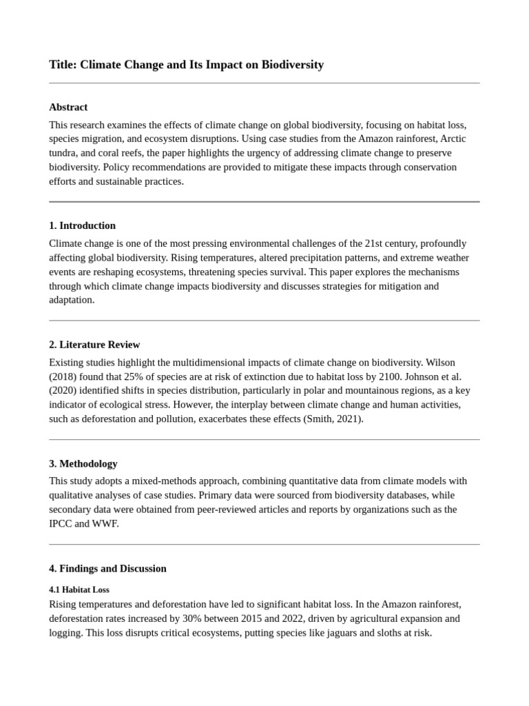 Climate Change and Its Impact On Biodiversity | PDF | Climate Change ...