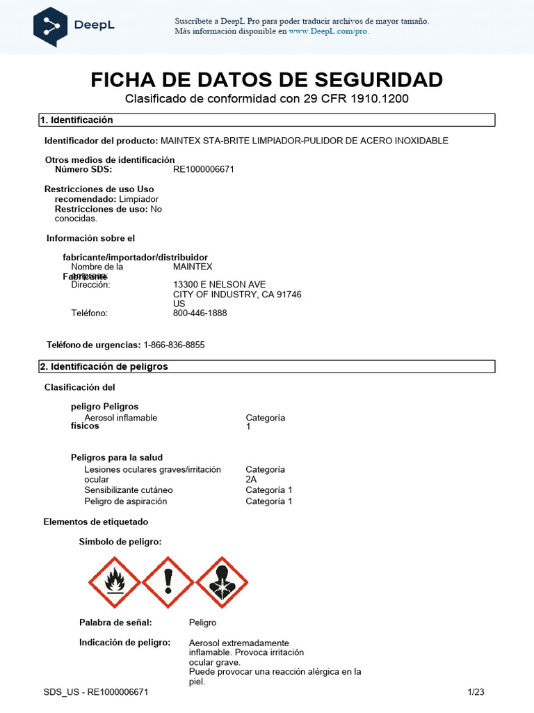 SDS - Sta-Brite 257501 | PDF