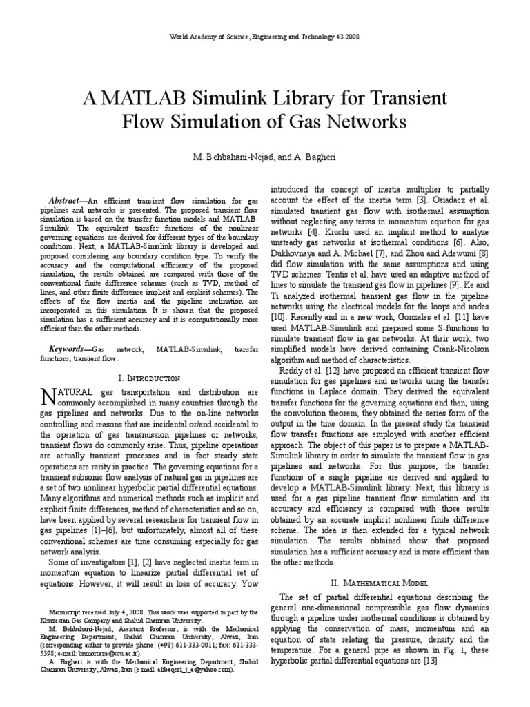 A MATLAB Simulink Library For Transient Flow Simulation of Gas Networks ...