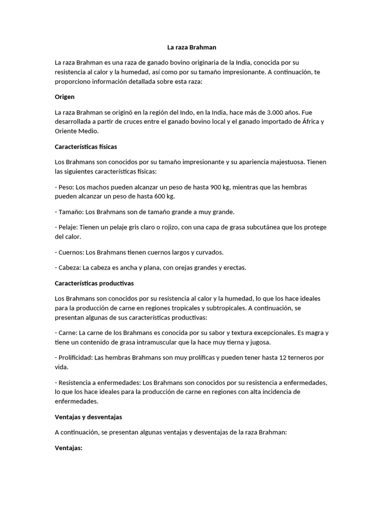 Raza Brahman: Características y Ventajas | PDF | Carne | Vacas