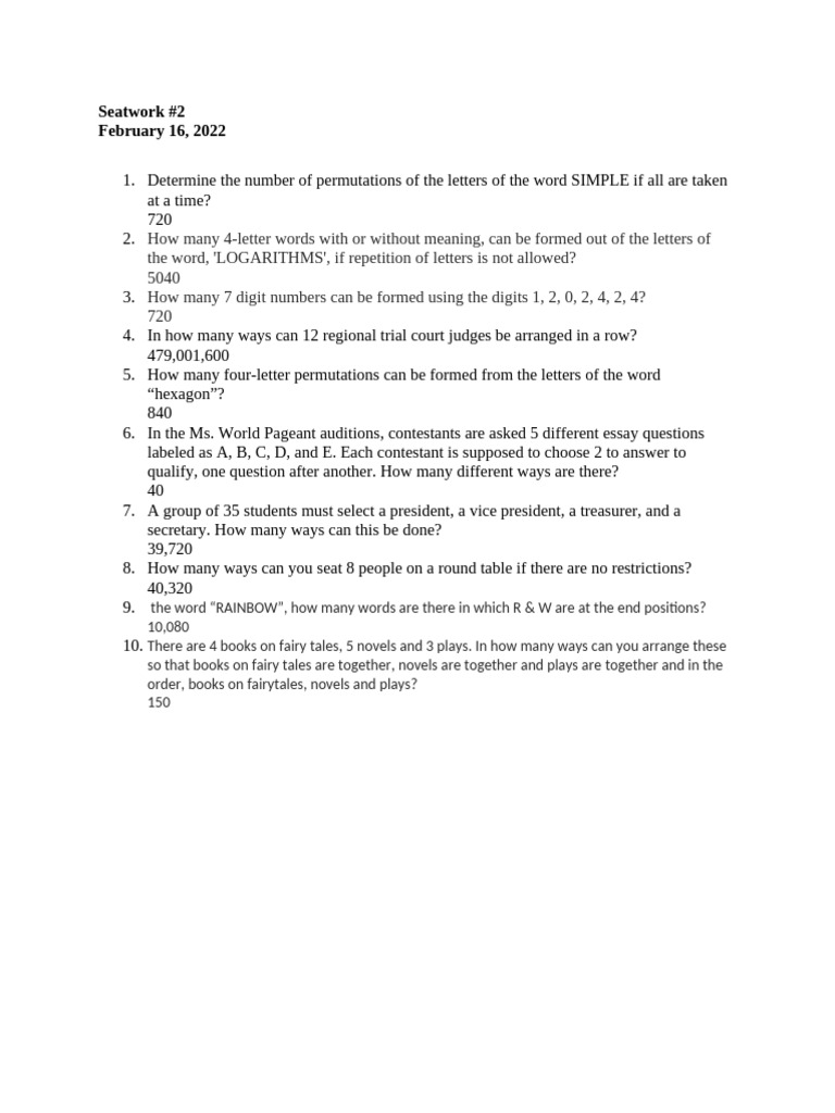 Seatwork 2 | PDF