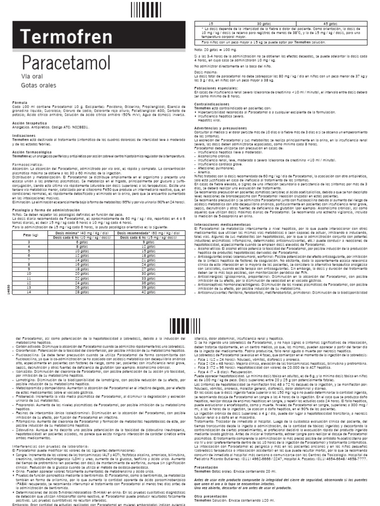 Termofren: Paracetamol | PDF | Especialidades Medicas | Drogas