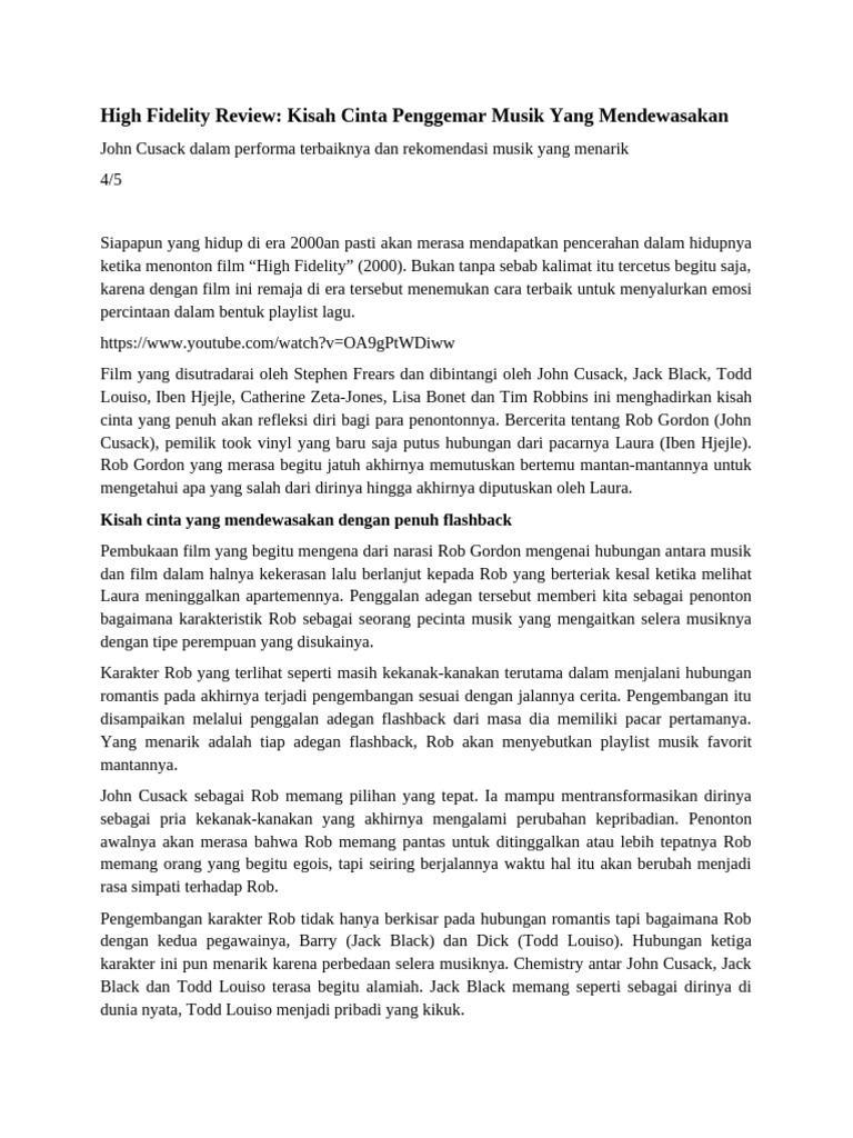 Ulasan Film High Fidelity (2000) | PDF
