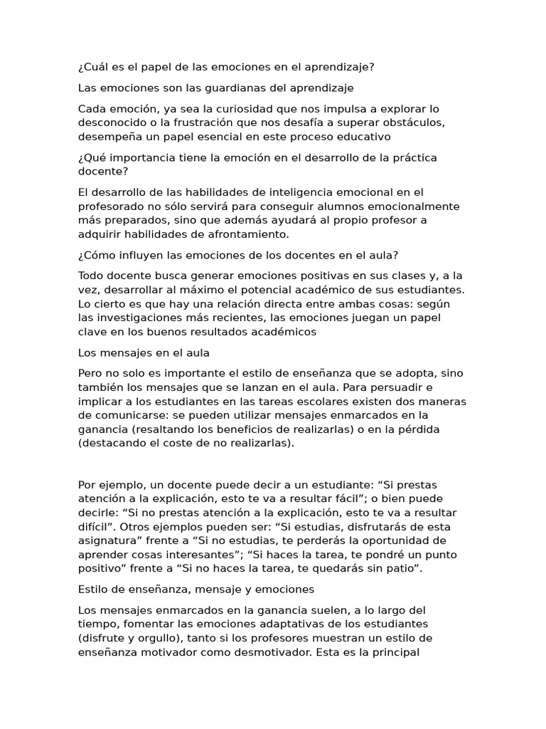 Cuál Es El Papel de Las Emociones en El Aprendizaje | PDF | Las ...