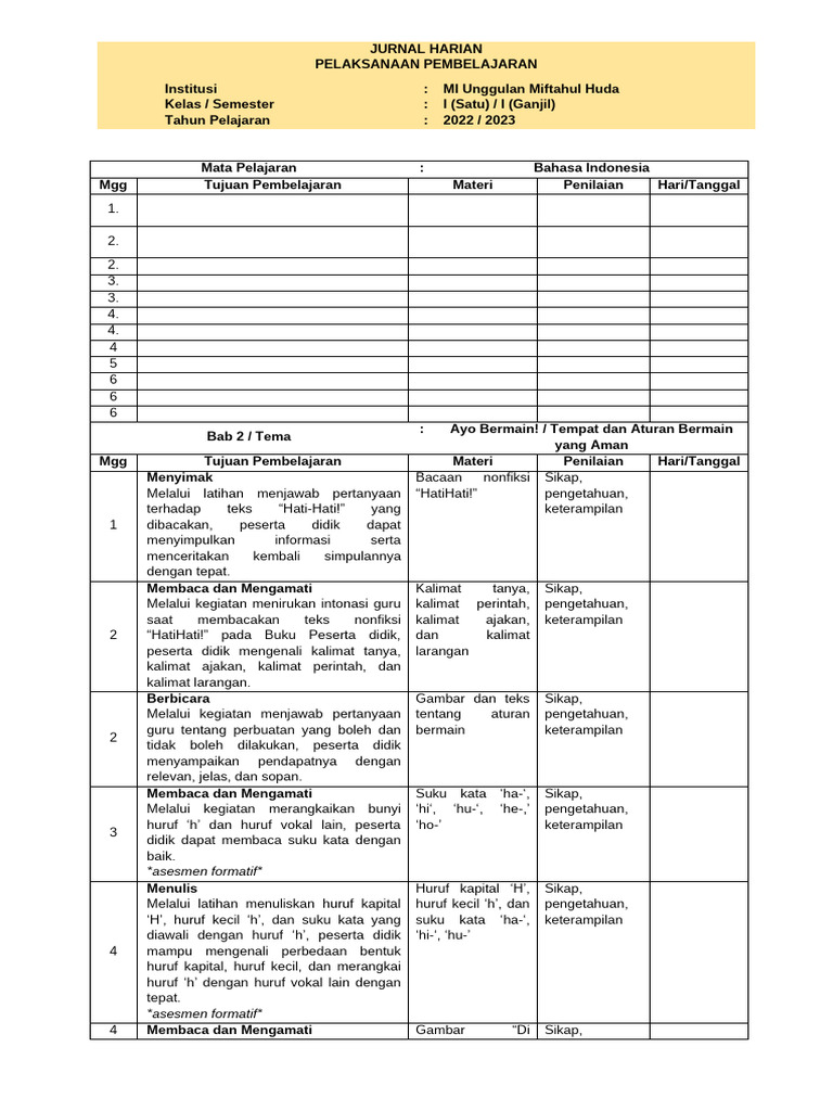 Jurnal Mengajar Harian Guru | PDF