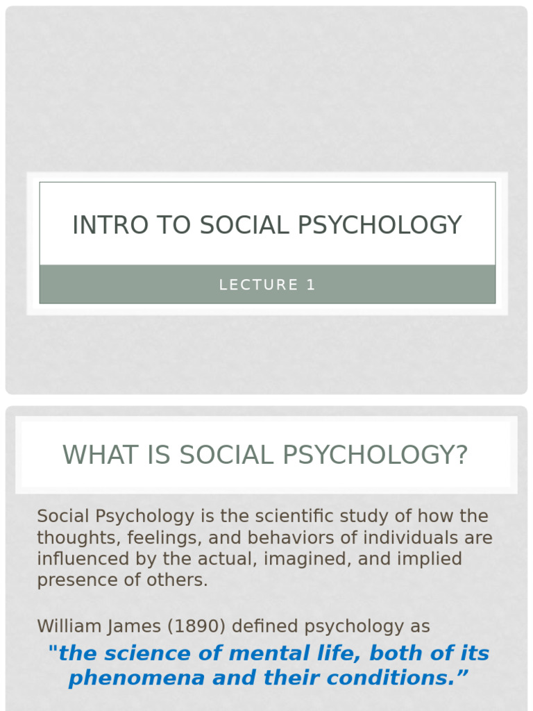 Lecture 1 (Student) - Introduction To Social Psychology | PDF ...