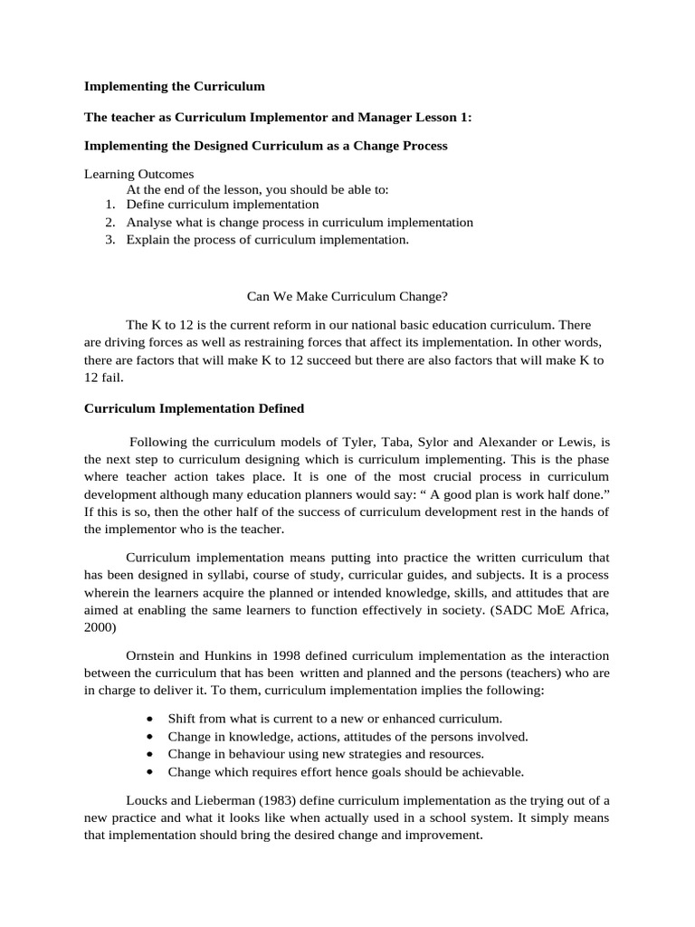 Implementing The Curriculum | PDF | Curriculum | Learning Styles