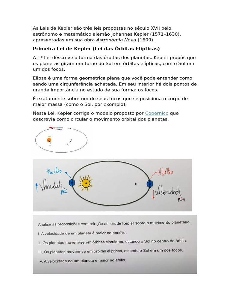 Primeira Lei de Kepler (Lei Das Órbitas Elípticas) : Astronomia Nova ...