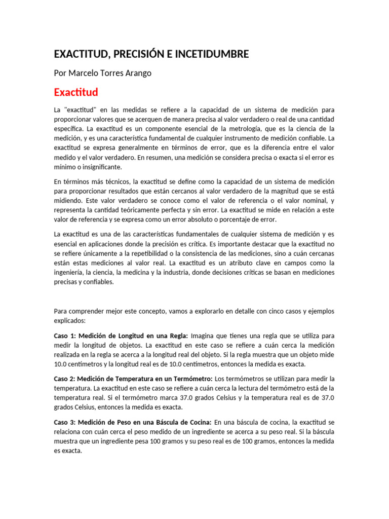Exactitud, precisión e incertidumbre | PDF | Medición | Exactitud y ...