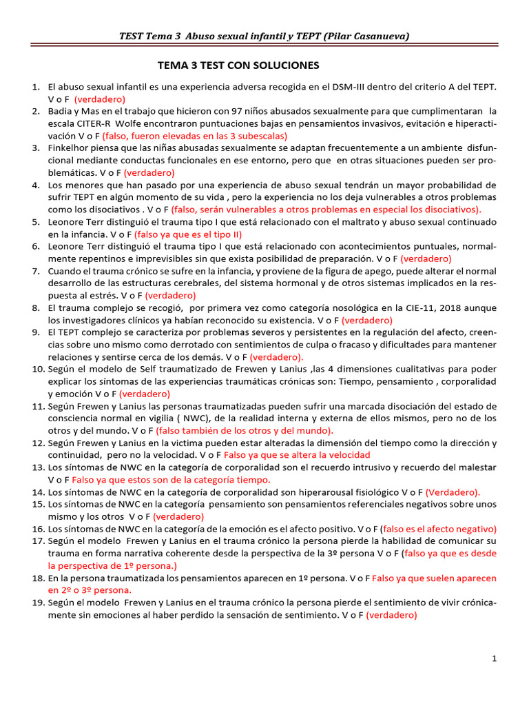 Test Tema 3 Con Soluciones | PDF | Las emociones | Abuso Sexual Infantil