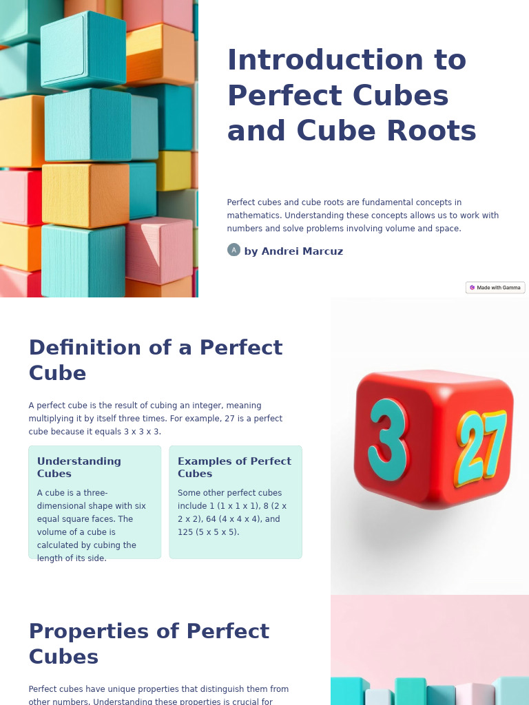Understanding Perfect Cubes and Roots | PDF | Volume | Numbers