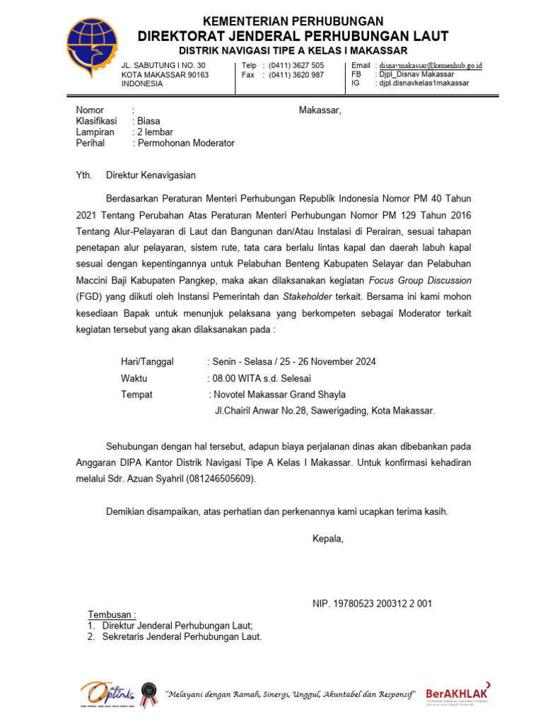 Permohonan Moderator FGD Navigasi Laut | PDF