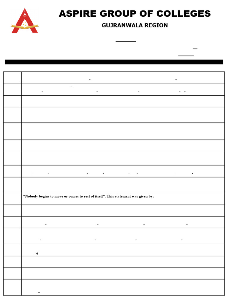 Physics Exam Paper for 1st Year Students | PDF | Force | Velocity