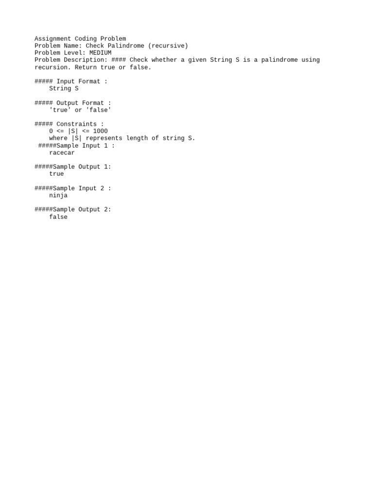 3.check Palindrome (Recursive) | PDF