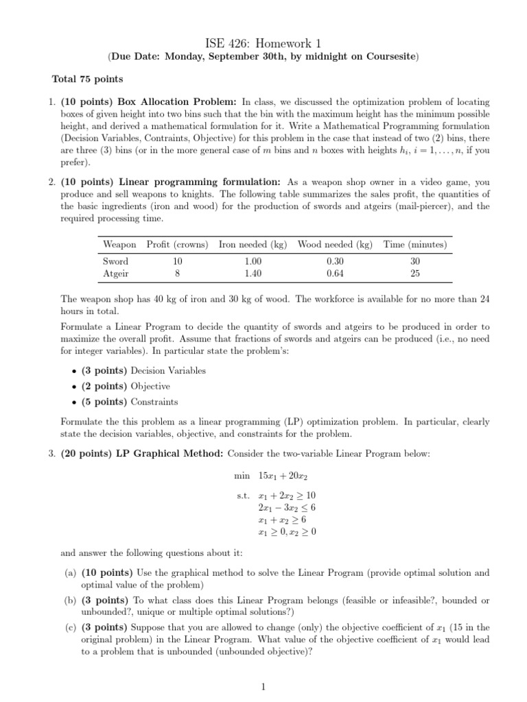 Ise 426 HW 01 | PDF | Linear Programming | Applied Mathematics