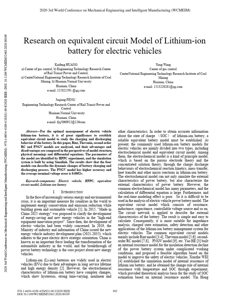 Research On Equivalent Circuit Model of Lithium-Ion Battery For ...