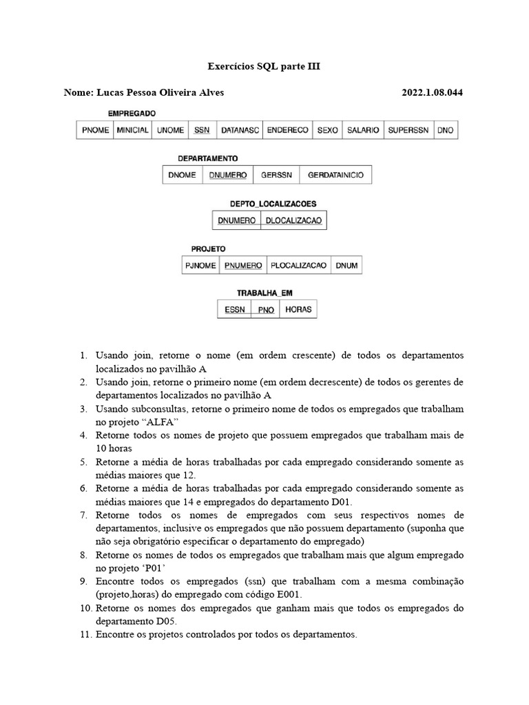 Exercícios SQL: Consultas e Respostas | PDF