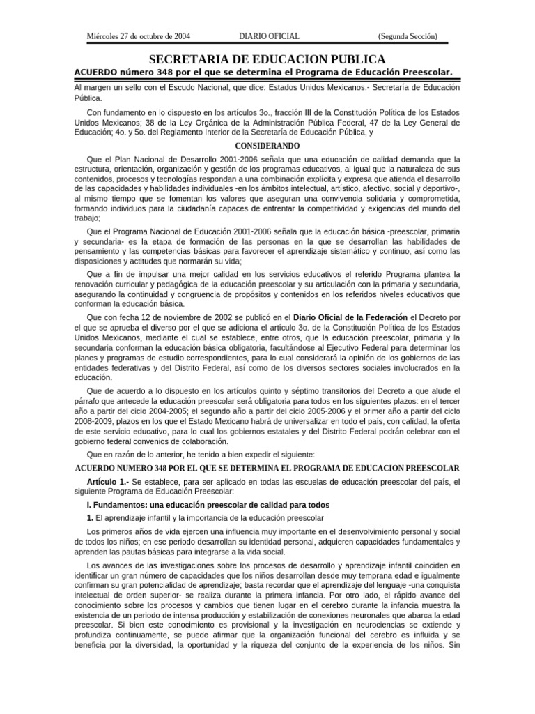Programa de Educación Preescolar | PDF | Educación de la primera ...