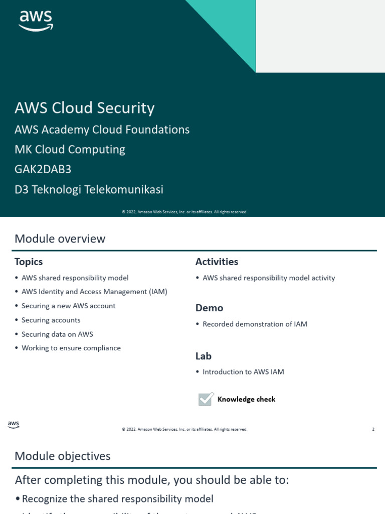 Modul 7 AWS Cloud Security (AWS) - TELU | PDF | Amazon Web Services ...