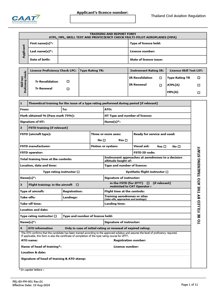 ATPL/MPL Skill Test Training Form | PDF | Flight Instructor | Aeronautics