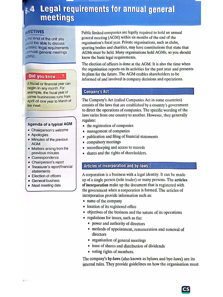 Legal Requirements For AGM | PDF
