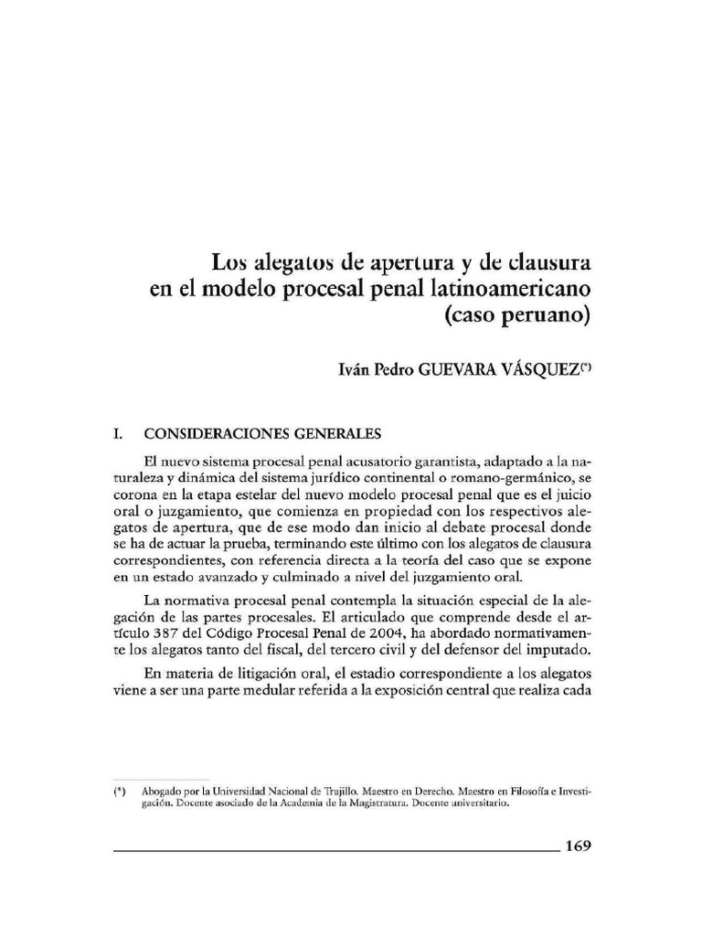 Los Alegatos de Apertura y de Clausura en El Modelo Procesal Penal ...