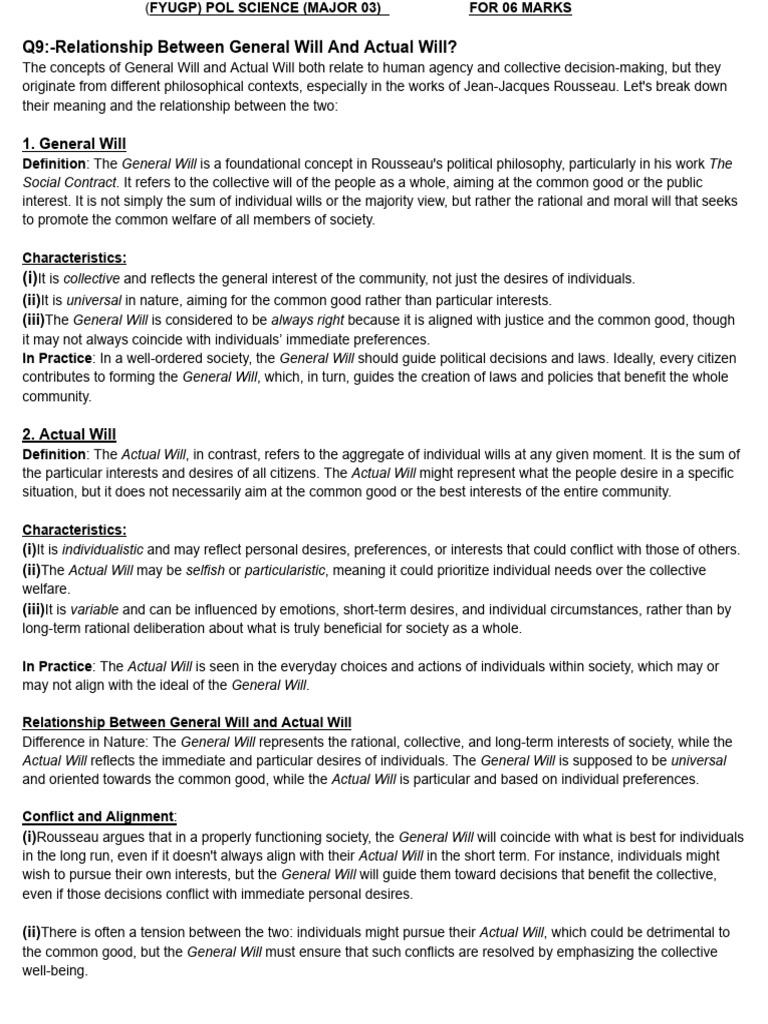 General Will vs. Actual Will in Rousseau | PDF | Common Good | Social ...