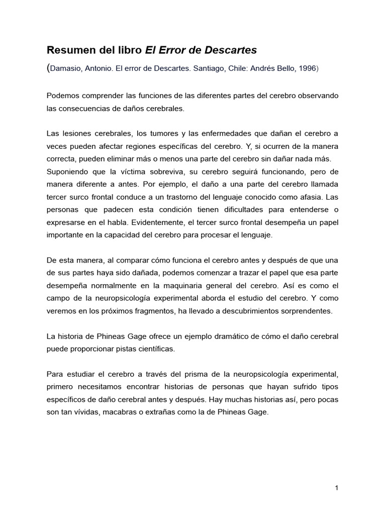 Resumen del libro el error de descartes a damasio pdf las