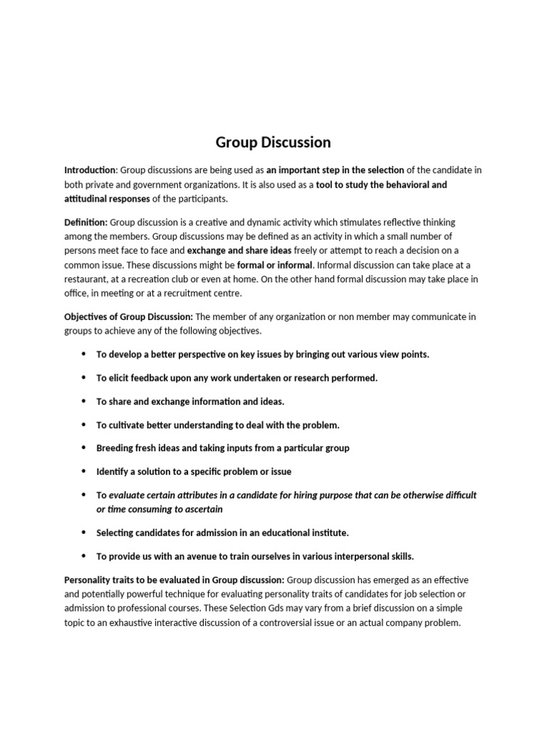 Understanding Group Discussions in Selection | PDF | Brainstorming ...