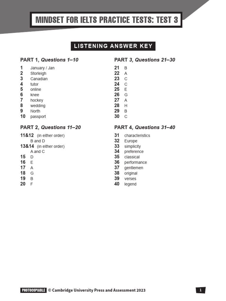 IELTS Listening Answer Key Test 3 | PDF