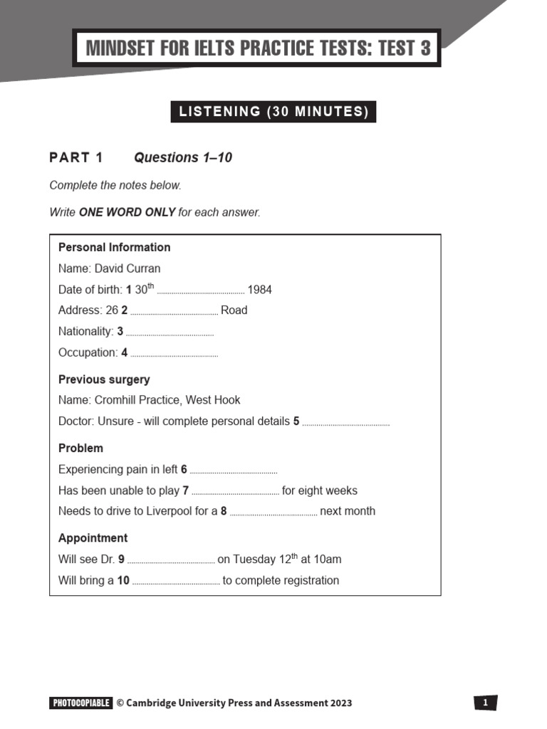 IELTS Practice Test 3 Listening | PDF | Guitars