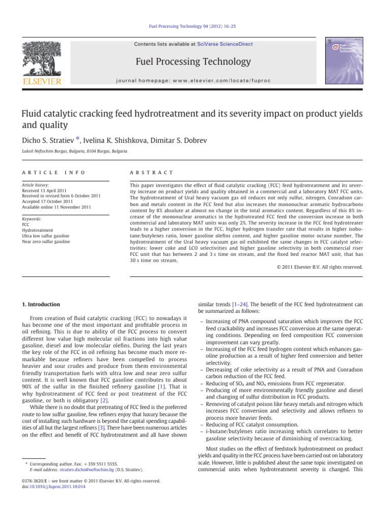 Impact of FCC Feed Hydrotreatment on Yields | PDF | Cracking (Chemistry ...
