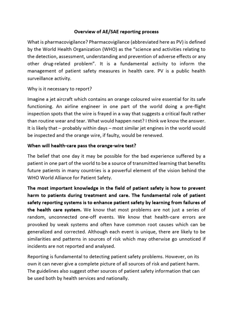 Overview of AE SAE Reporting Process | PDF | Patient Safety ...