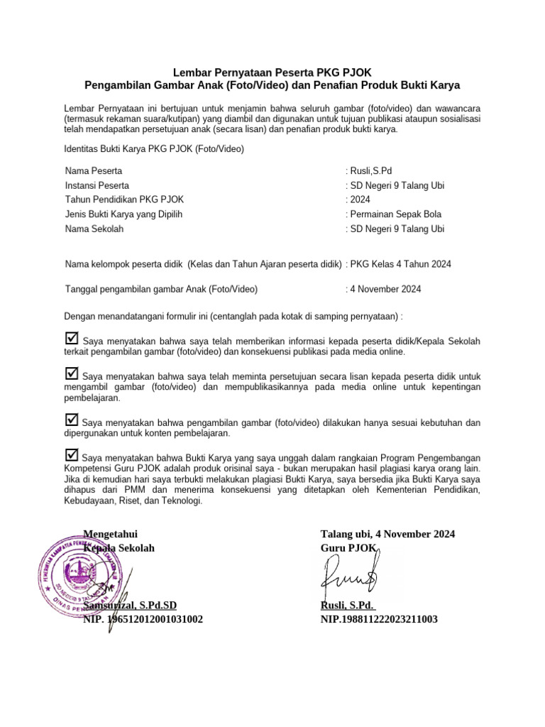 Persetujuan Media PKG PJOK | PDF