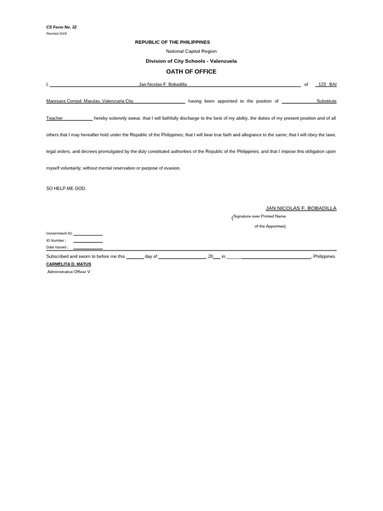 Cs form no 32 oath of office 1 pdf