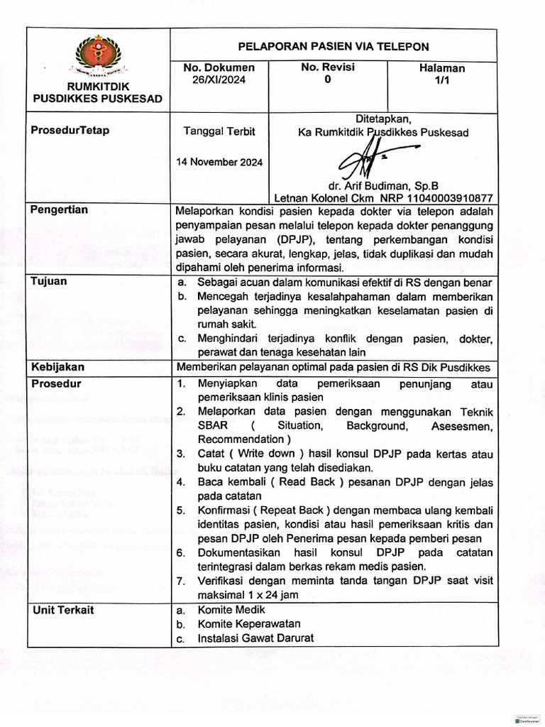 Sop Pelaporan Pasien Ranap | PDF