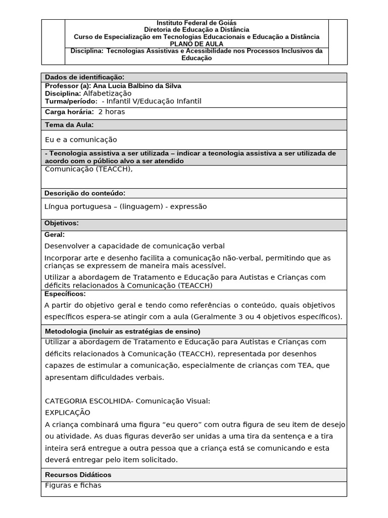Modelo de Plano de Aula | PDF