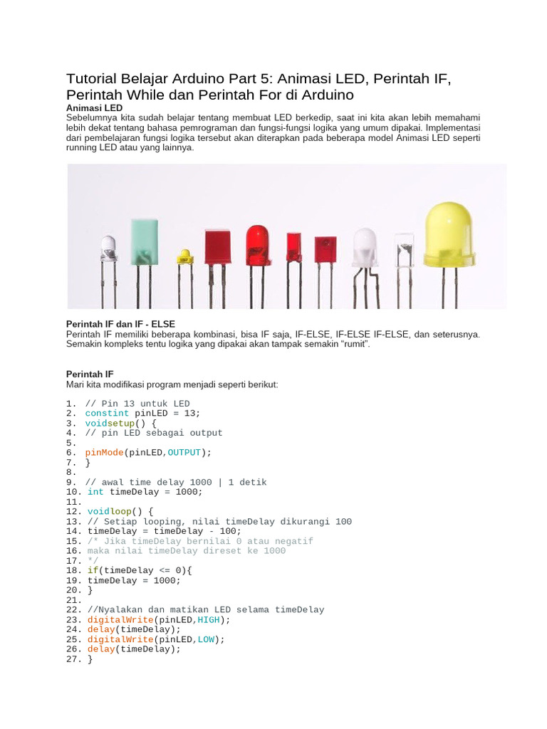 Tutorial Animasi LED dengan Arduino | PDF