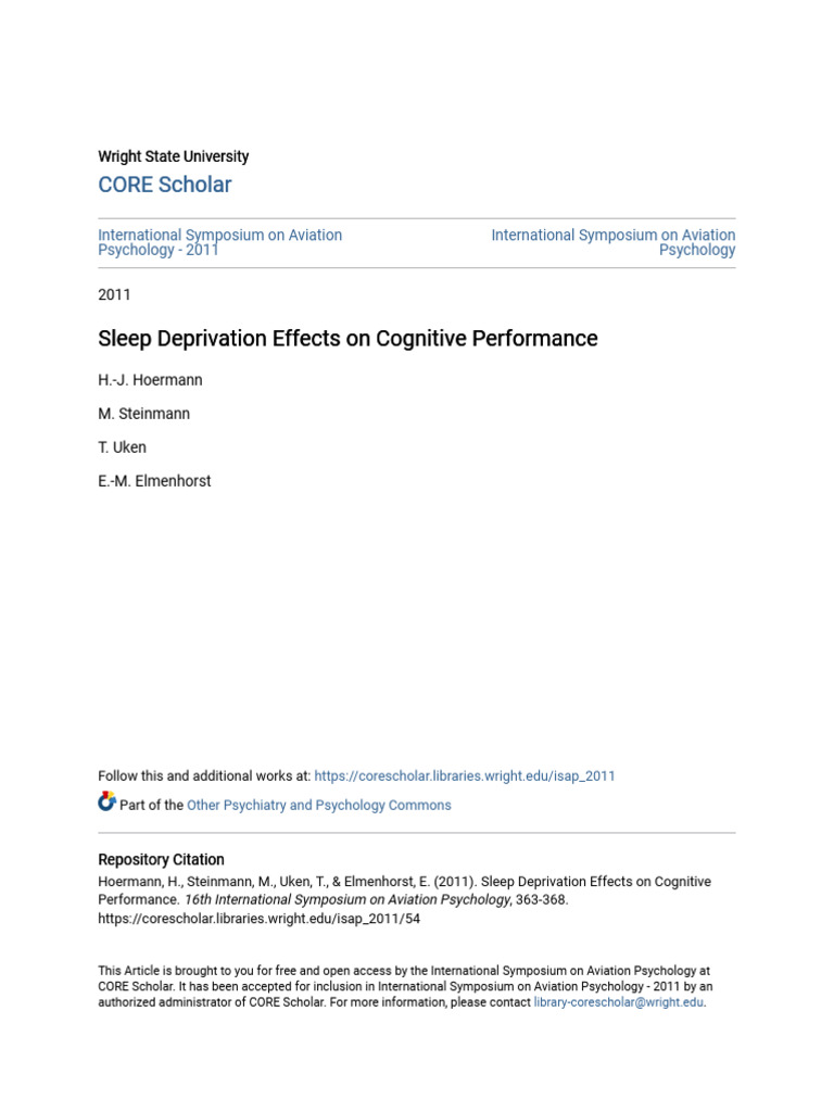 Sleep Deprivation Effects On Cognitive Performance | PDF | Sleep ...