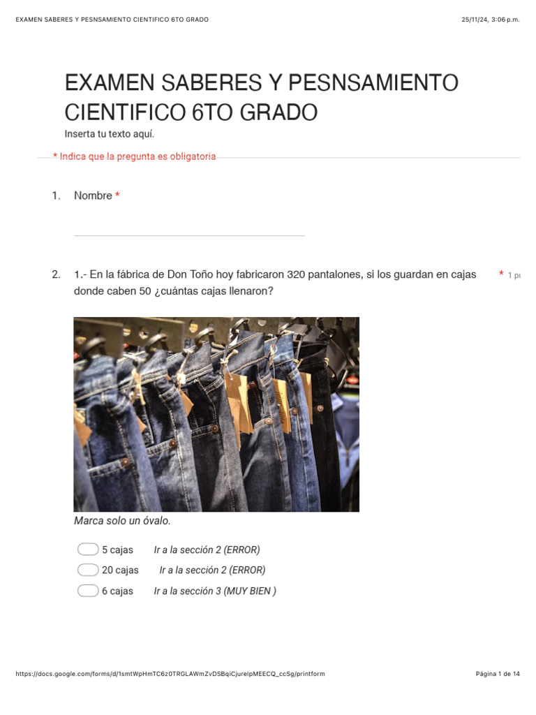 Examen Saberes y Pesnsamiento Cientifico 6to Grado | PDF