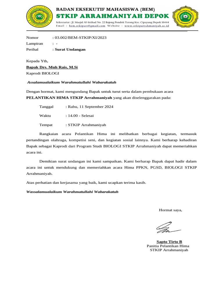 Surat Undangan Pak Rais | PDF