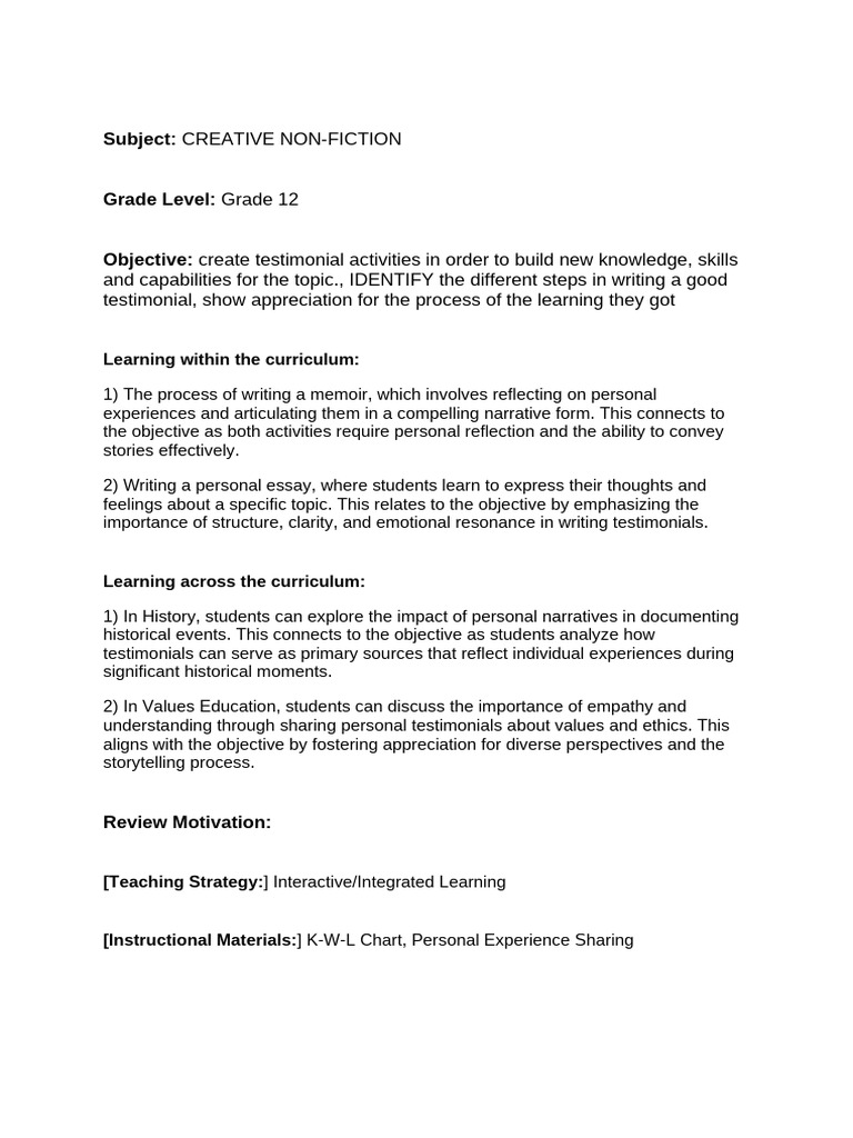 Lesson Plan (2) | PDF | Storytelling | Learning