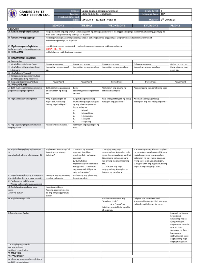 DLL - Esp 5 - Q2 - W8 | PDF