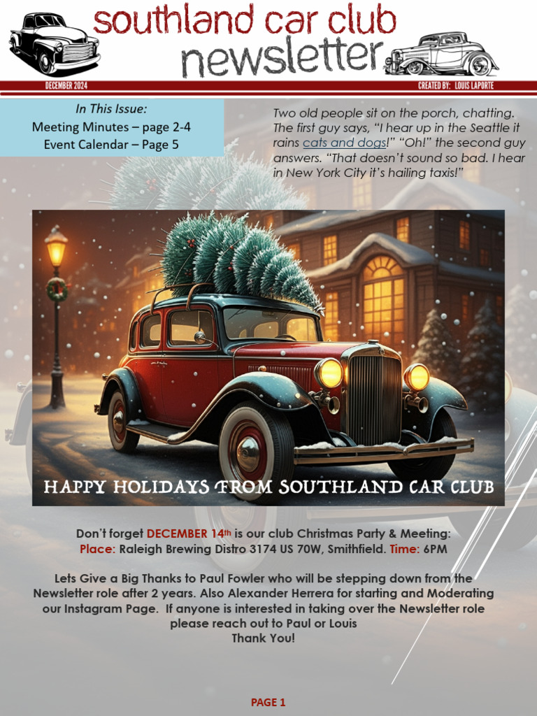 Southland Car Club December Newsletter | PDF