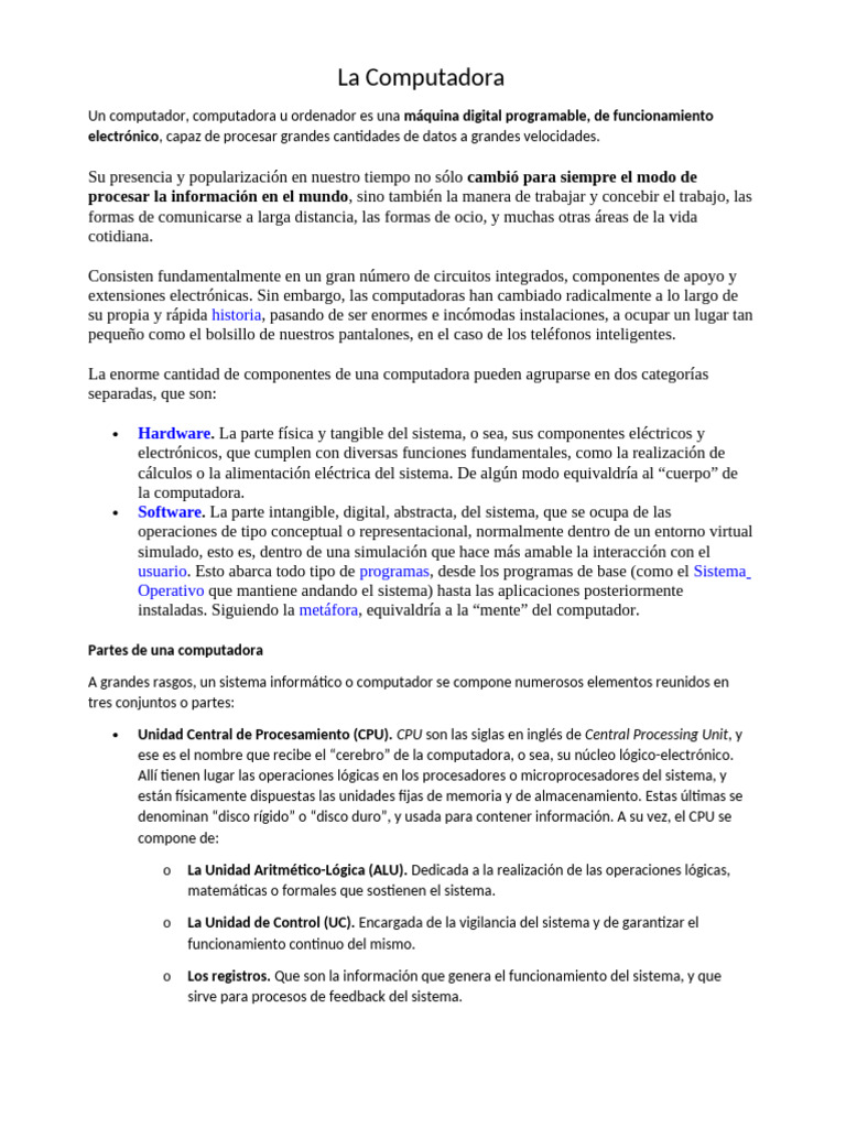 Historia y componentes de la computadora | PDF | Almacenamiento de ...