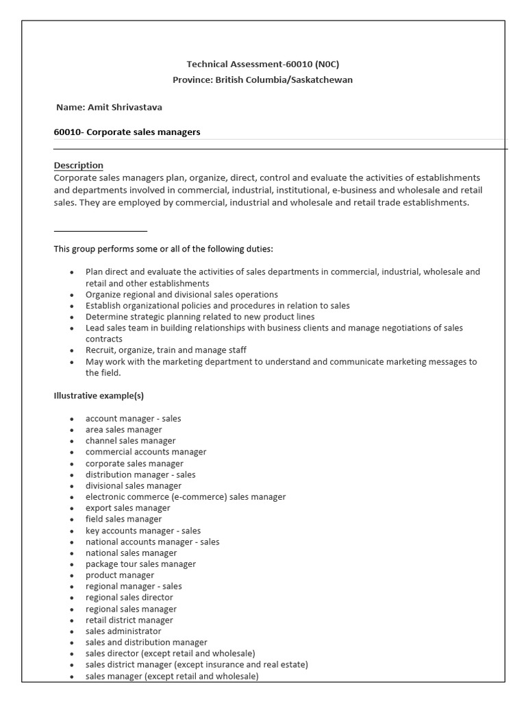 Corporate Sales Manager Assessment BC/SK | PDF | Business Economics ...