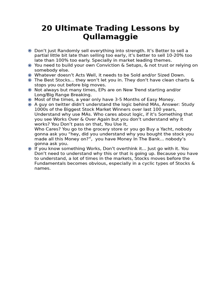 20 Ultimate Trading Lessons by Qullamaggie | PDF