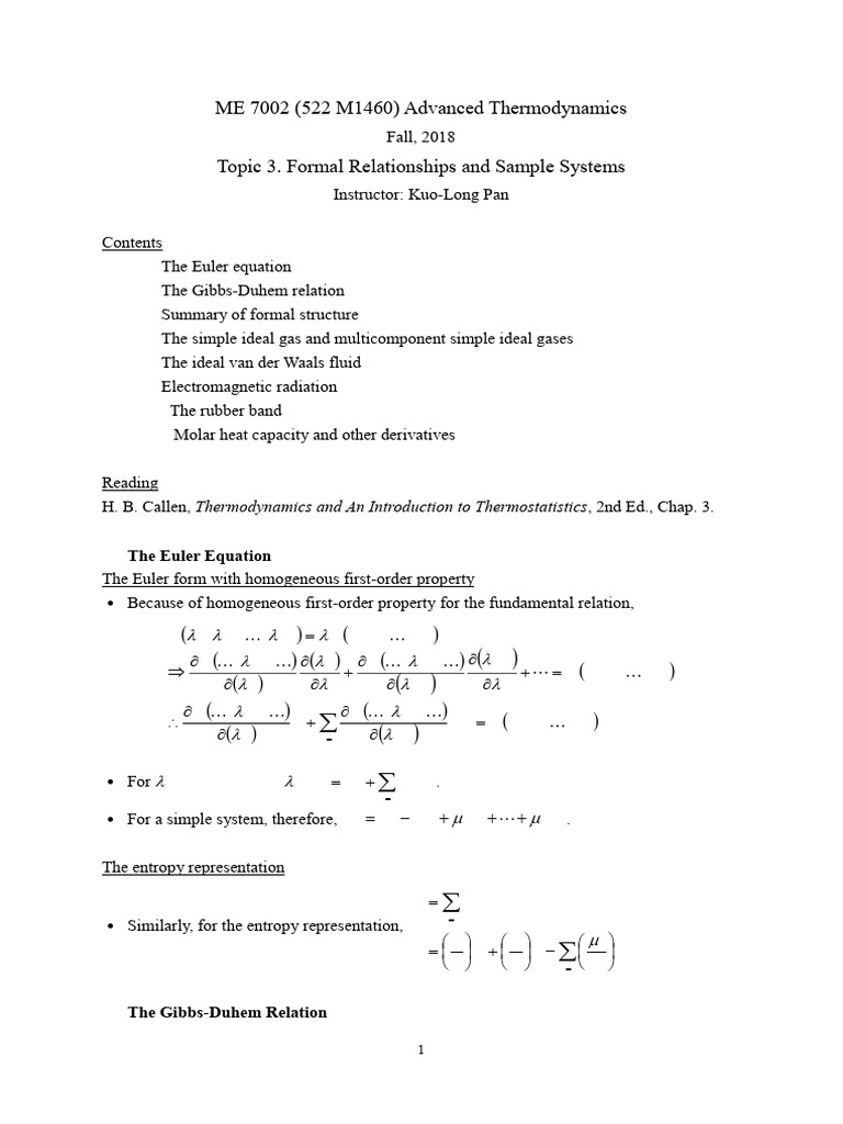 Advanced Thermodynamics Concepts Overview | PDF | Gases | Continuum ...