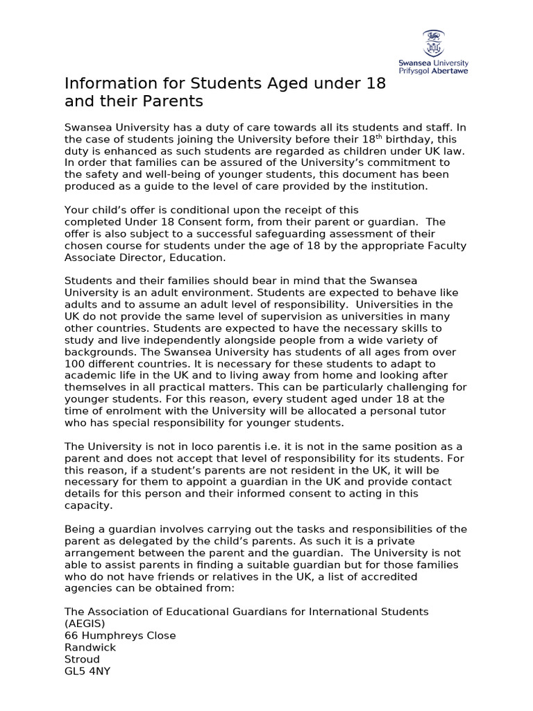 Under 18 Consent Process at Swansea University | PDF | Informed Consent ...