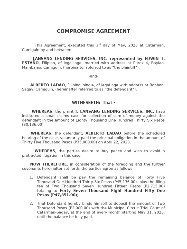 Compromise Agreement - Ladao | PDF